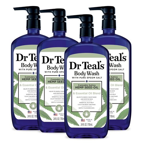Dr Teal's Body Wash - Pure Epsom Salt & Cannabis Sativa Hemp Seed Oil | 24 Fl Oz (Pack of 4)