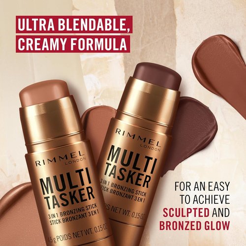 Rimmel Multi Tasker Bronzing Stick - 3-in-1 Sculpting & Bronzing | Medium 002, All-Day Sheer Glow