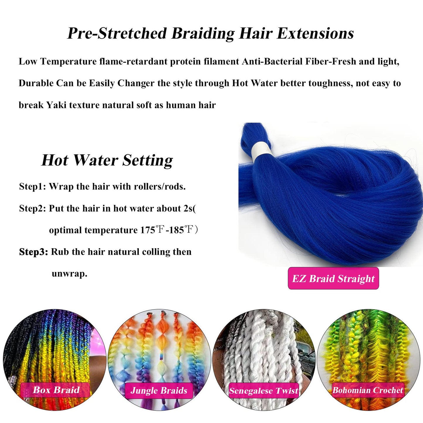 Ai Yuchen Blue Braiding Hair Pre Stretched 30 inch Kanekalon Prestretched Braiding Hair Extensions for Braiding Box Braids Synthetic Long Micro Yaki Knotless Pre Stretched Braiding Hair Blue 3 Pack