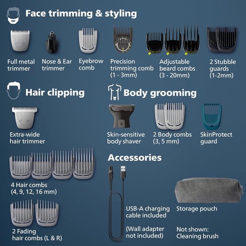 Philips Multigroom - 20-Piece All-in-One Trimmer Set with Convenient Storage Pouch