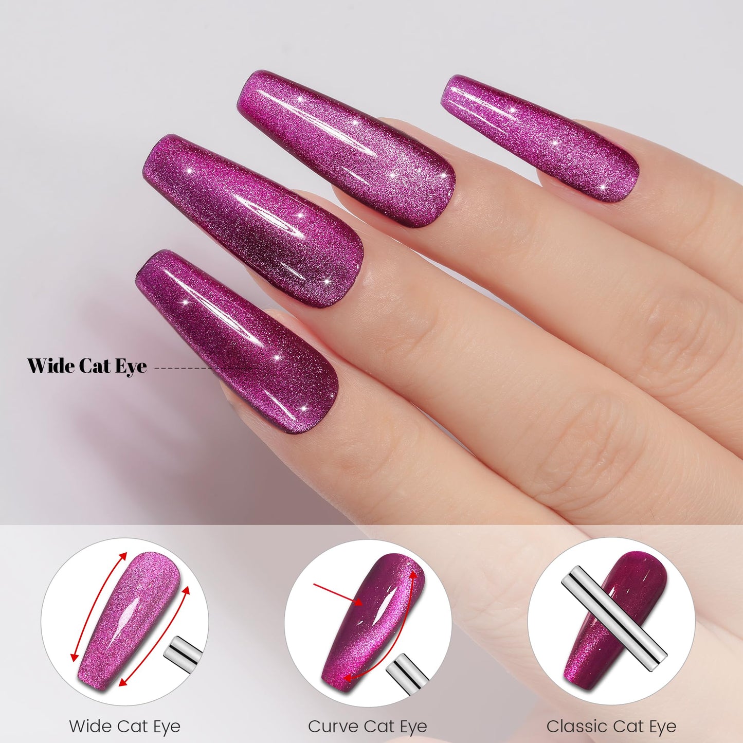 YTD Likomey Cat Eye Gel Nail Polish,15ml Bright Plum Pink Holographic Translucent Neutral Velvet Jelly Sheer Magnetic Dragon Fruit Shimmer Glitter UV Gel with Magnet Stick,MY378