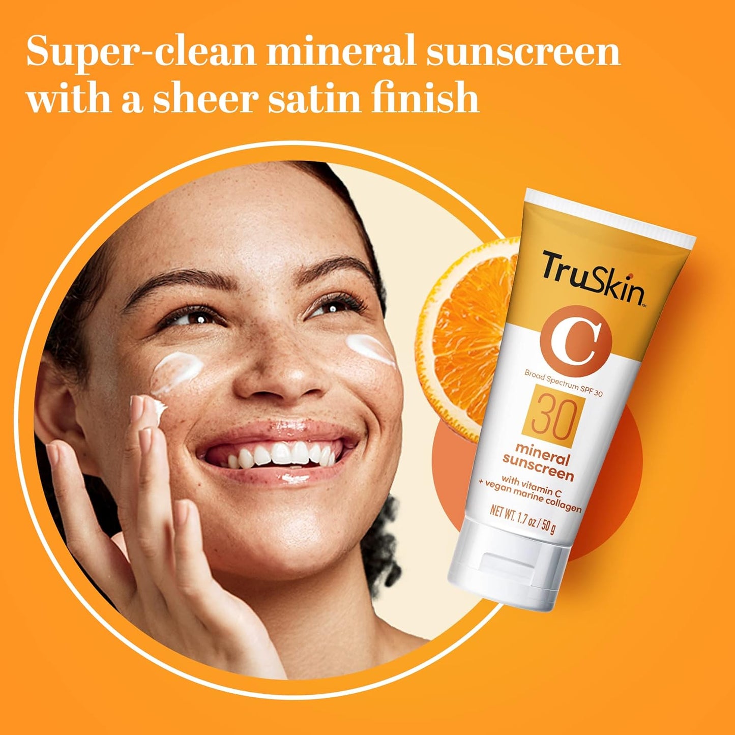 TruSkin Mineral Sunscreen SPF 30 - Zinc Oxide Protection with Squalane & Vitamin C | Reef-Safe for Sensitive Skin, 1.7 fl oz