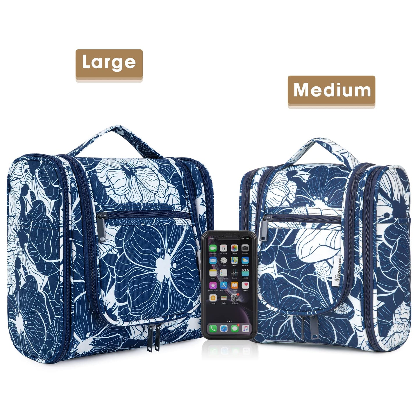 Hanging Toiletry Bag for Women Travel Makeup Bag Organizer Toiletries Bag for Cosmetics Essentials Accessories (Large, Blue Lotus)
