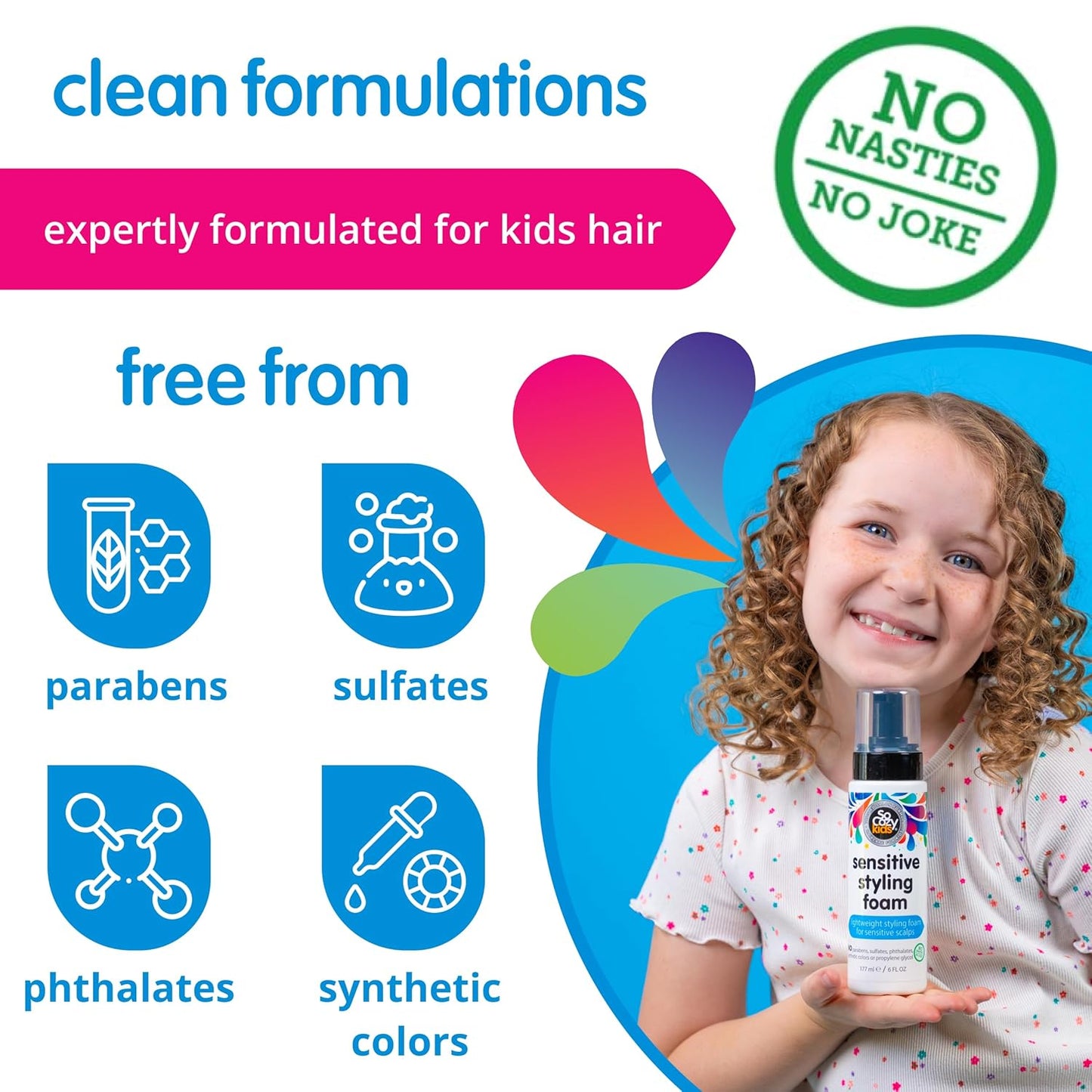 SoCozy Kids Sensitive Styling Foam - Gentle Hold Foam for Straight or Curly Hair - Rosemary Scent (6 fl oz)
