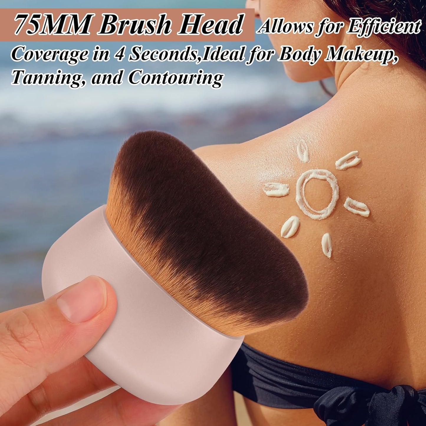 Skiennix 75MM Extra Large Self Tanner Kabuki Brush - Ultra Soft Vegan Bristles for Flawless Body Makeup | Khaki, Wet & Dry