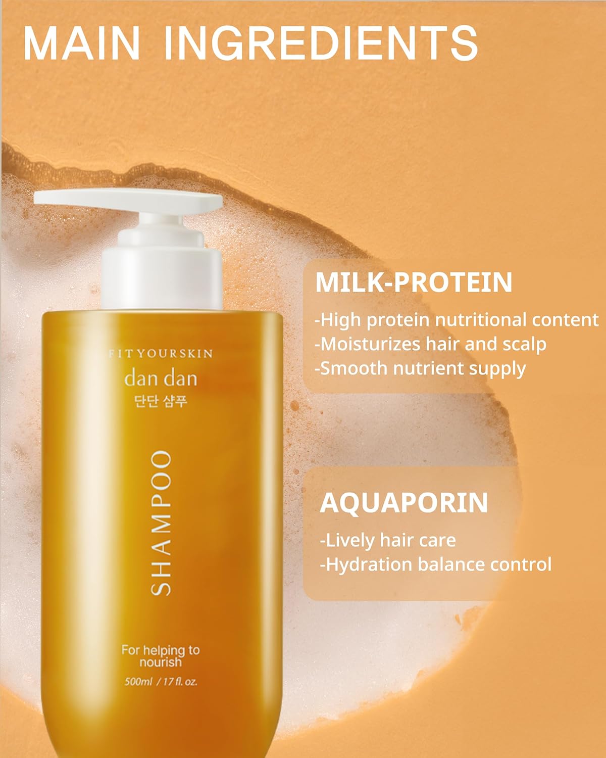 DAN DAN Strengthening Shampoo - Nourishing 9 Fruit Vitamins for Dry Hair | pH 5.5 Keratin Anti-Frizz | 17 fl oz