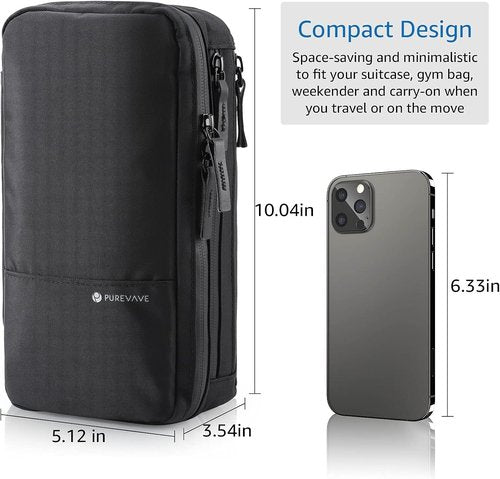 Purevave Compact Men's Toiletry Travel Bag - Waterproof Hanging Dopp Kit in Black