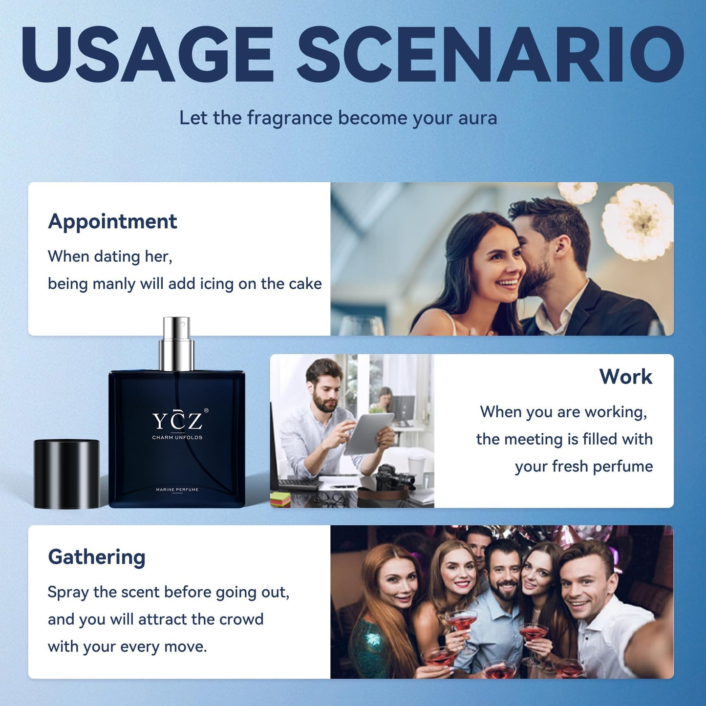 Ycz Charm Unfolds Marine Perfume for Men, 1.7 oz. Long Lasting Eau De Parfum Cologne For Men, Oriental Woody Fragrance - Ideal Special Occasions, Making it the Ideal gentlemen’s Gift (2-Pack).