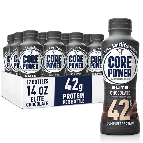 Core Power Elite High Protein Shake - Chocolate Flavor, 42g Protein, 14oz Bottle | 12 Pack