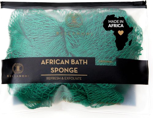 Bellanomi African Exfoliating Net Sponge - Authentic Back Scrubber, 45 Inches Long | Emerald Green