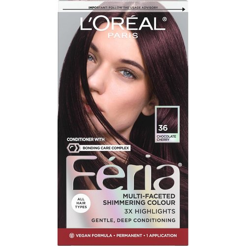 L'Oreal Paris Feria Hair Color | Multi-Faceted Shimmering Permanent Dye - 36 Chocolate Cherry, 1 Kit