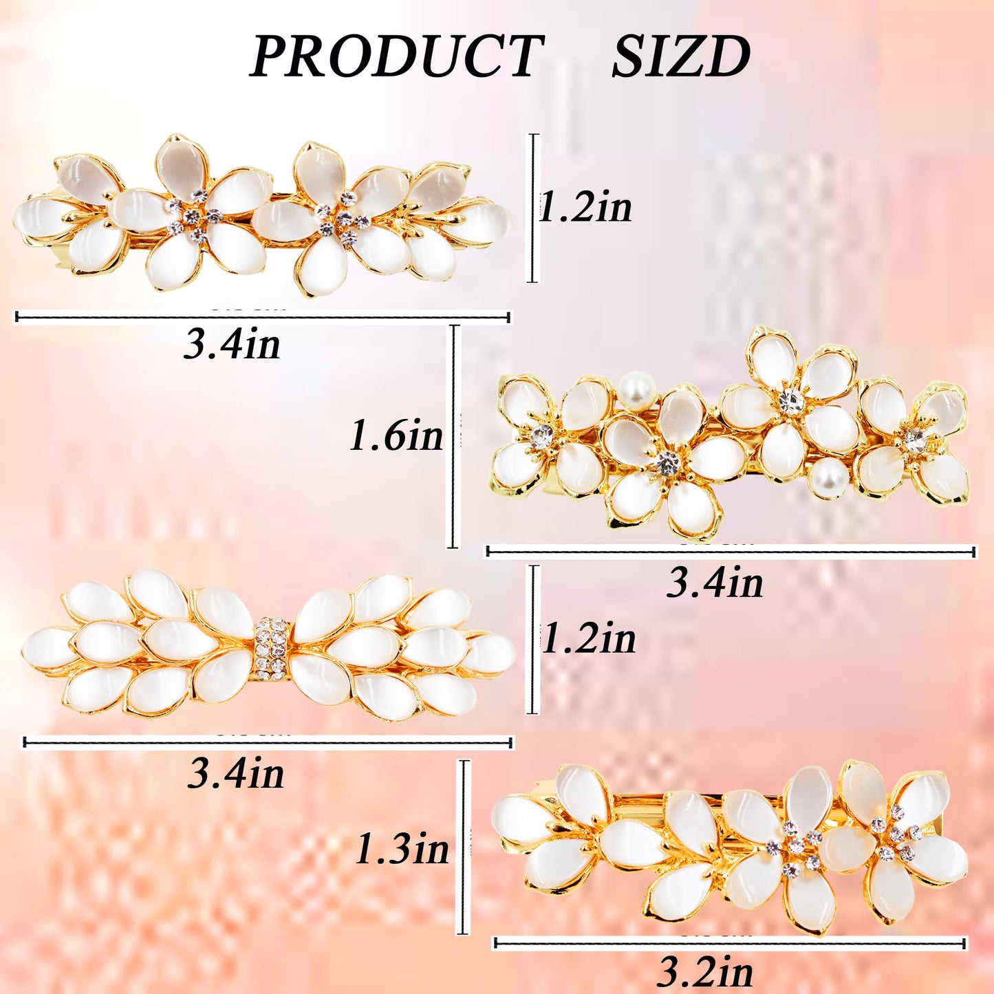 Jakeni Women's Flower Hair Clips with Rhinestones, Opal and Pearls - Elegant Hair Pins and Accessories for Thick Hair