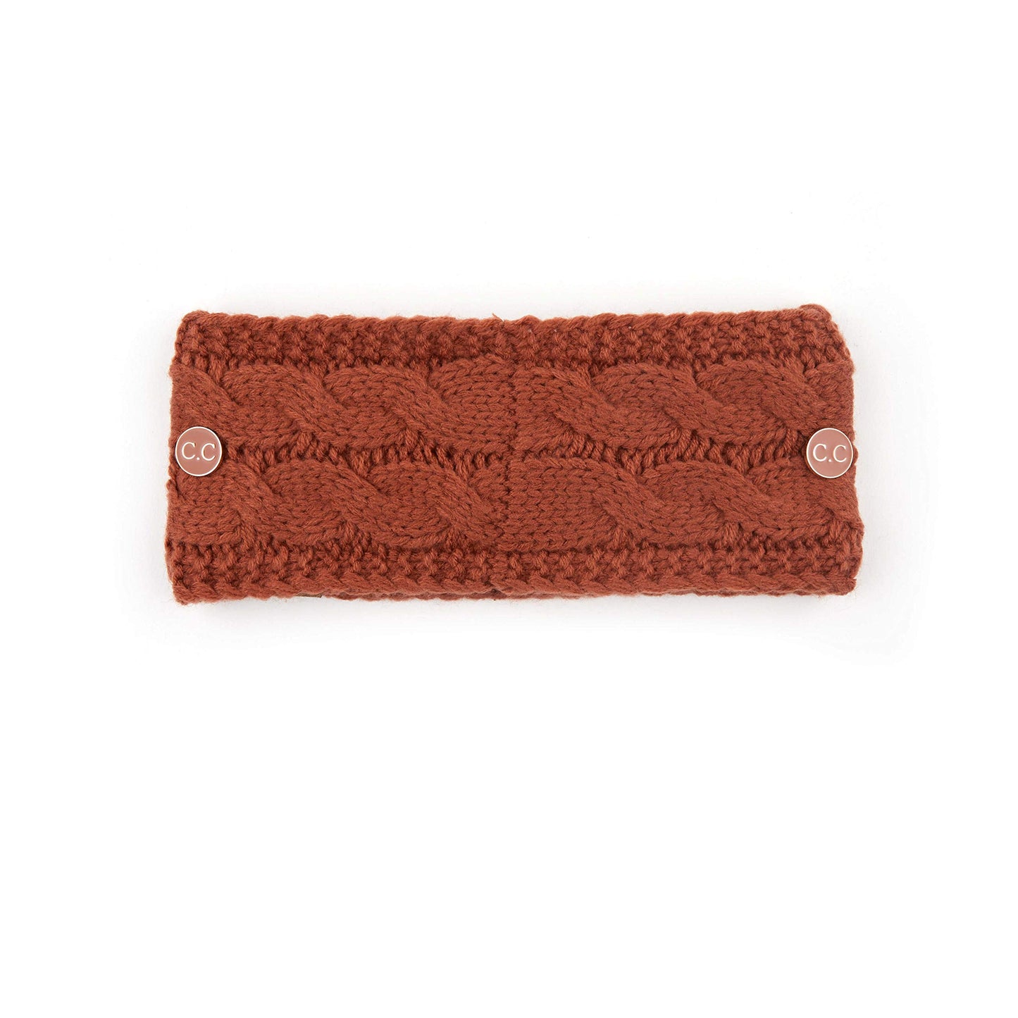 C.C Winter Fuzzy Fleece Lined Thick Knitted Headband Headwrap Epoxy Button for Face Masks (BHW-1) (A Button Cinnamon)