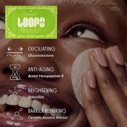 LOOPS Exfoliating Toner Pads - Vegan, Natural Bamboo Pads for Gentle Skin Resurfacing - Pack of 12