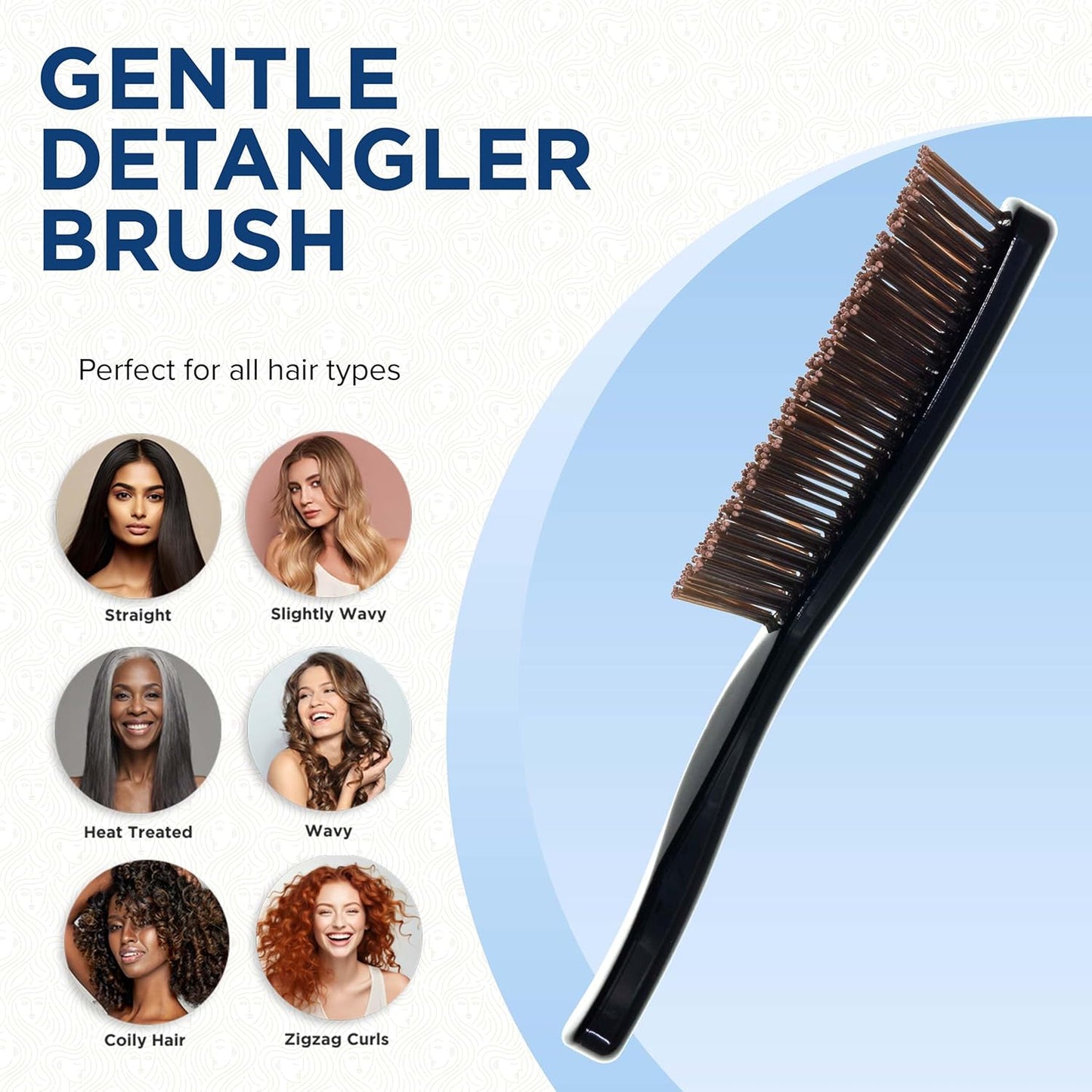 Giorgio Gentle Black Hair Brush - 7.75 Inch Detangler for Men, Women & Kids | Soft Bristles for Sensitive Scalp
