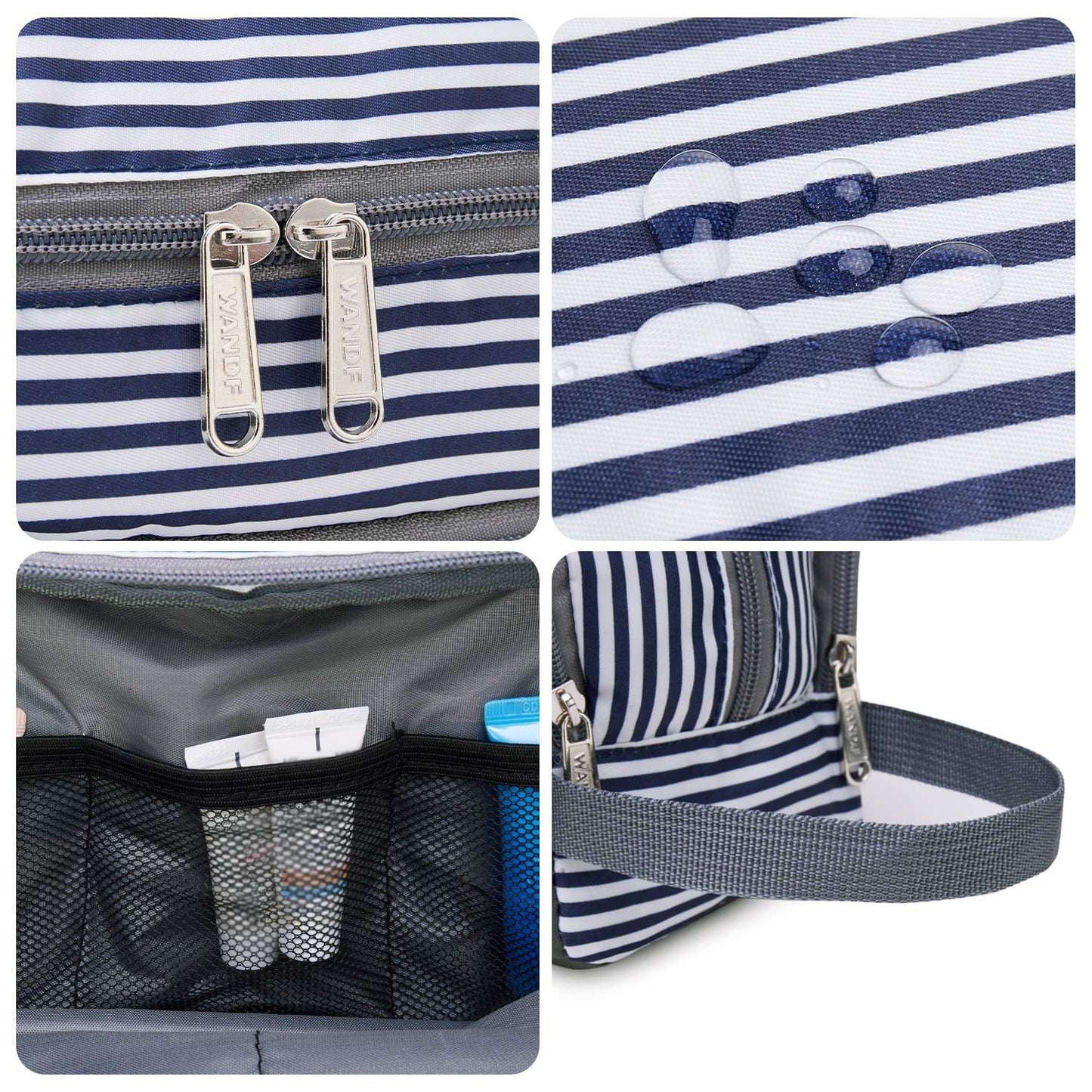 Toiletry Bag for Men Hanging Dopp Kit Water Resistant Shaving Bag Small Toiletry Bag for Traveling (Blue Stripe)