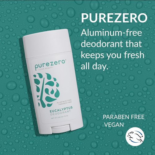 Purezero Deodorant - Eucalyptus Scent | Aluminum & Paraben Free | 24-Hour Odor Protection | Infused with Shea Butter & Coconut Oil (2 Pack)
