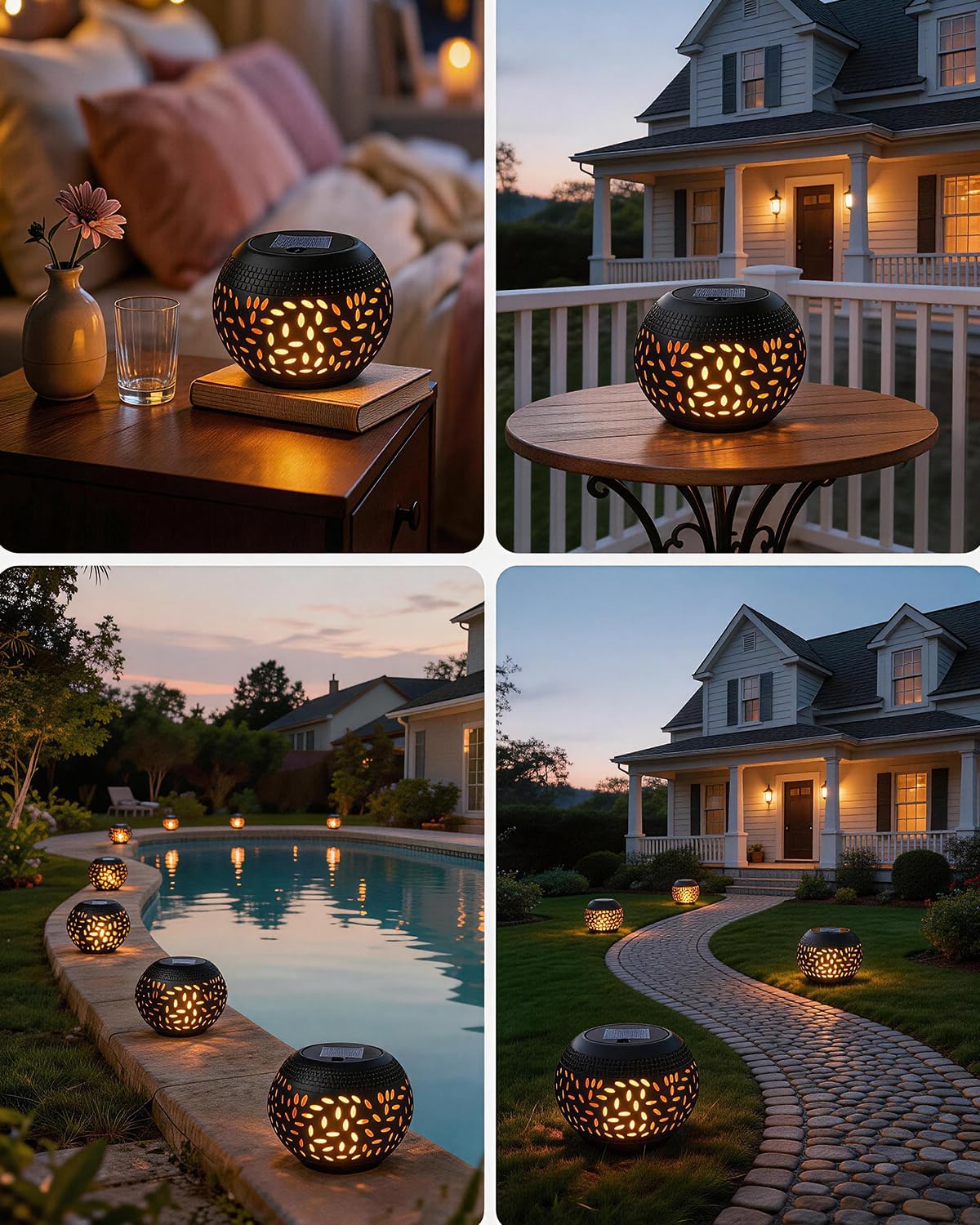 Skiennix Solar Table Lights - Waterproof 2-Pack Flickering Flame Lamps | Black Metal Decorative Lanterns for Outdoor Use