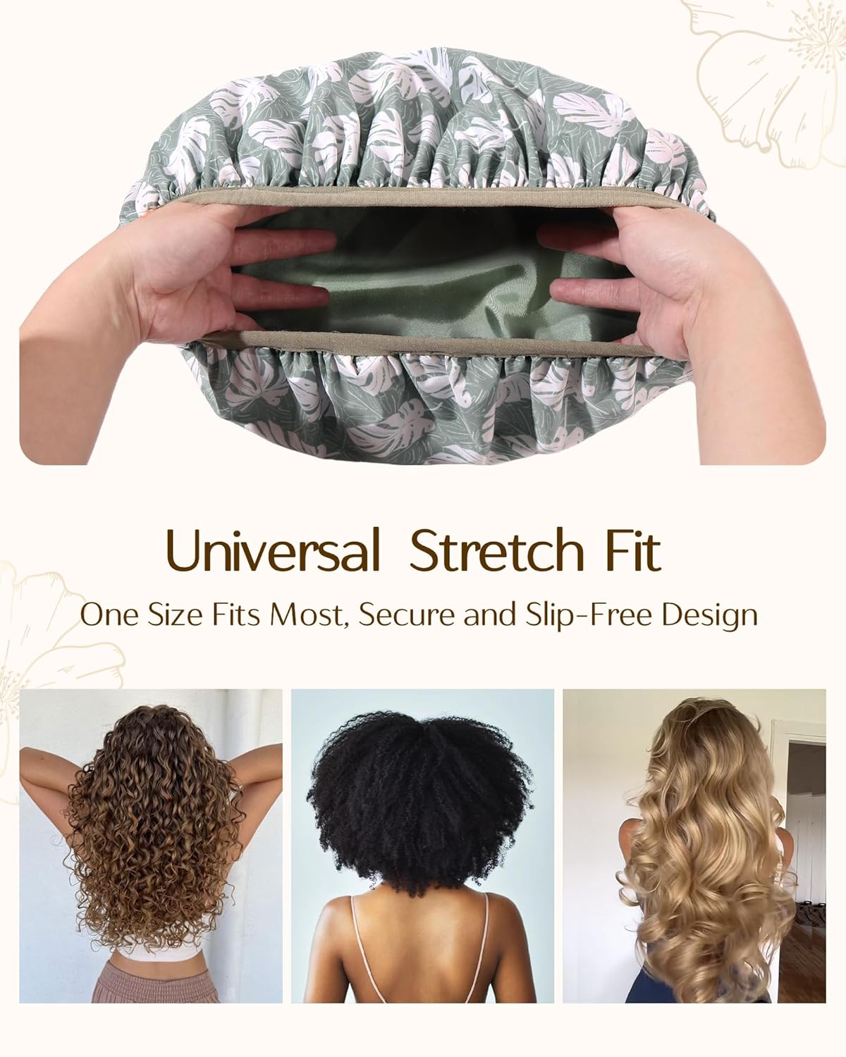 Yanibest Shower Cap - Waterproof Satin Bonnet for Long Hair | Large Double Layer Design with Soft Elastic Band