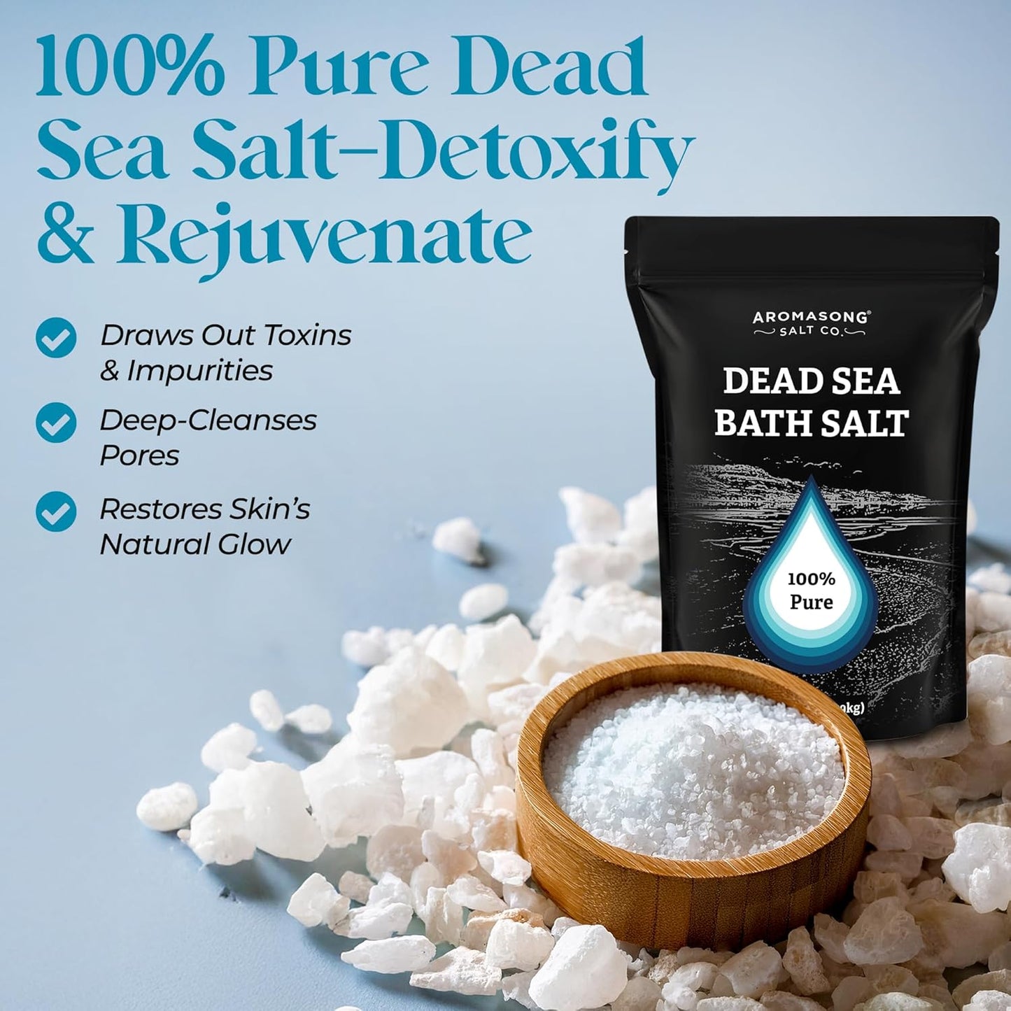 Aromasong Dead Sea Salt Bath Soak - 100% Natural Relaxing & Detoxifying Salts | 14 OZ Resealable Pack