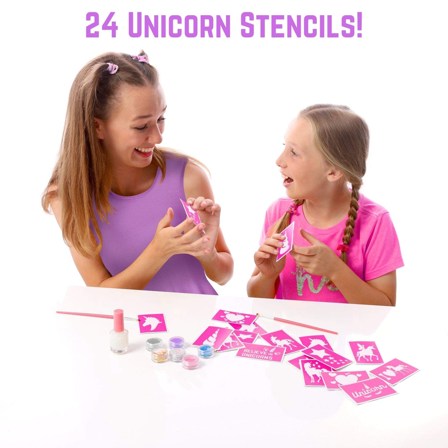 GirlZone Unicorn Glitter Tattoo Studio, Easy To Use and Skin-Safe Kids Temporary Sparkle Tattoos for Creative Playtime, Fun Party Crafts for Kids