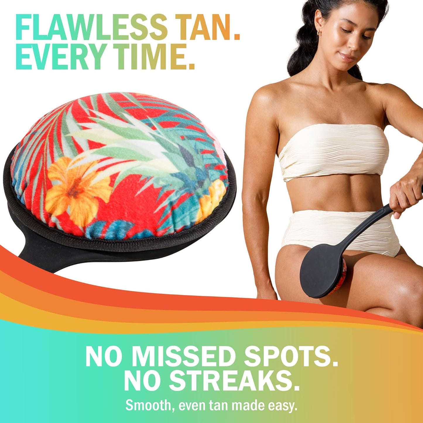Skiennix Self Tanning Lotion Applicator - 17" Ergonomic Silicone Handle for Easy Back Application | Includes Exfoliating Pad