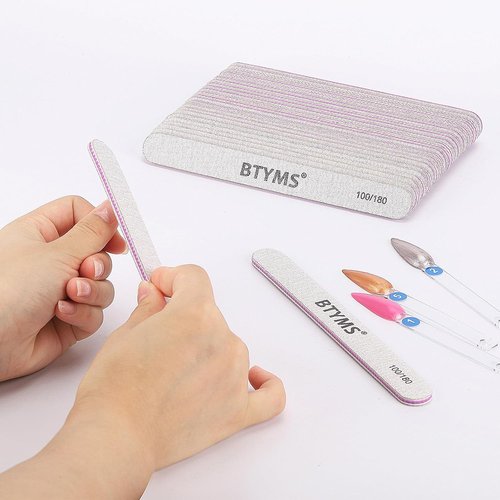 BTYMS Nail Files - 25 Pcs Double-Sided Emery Boards for Acrylic & Natural Nails - 100/180 Grit