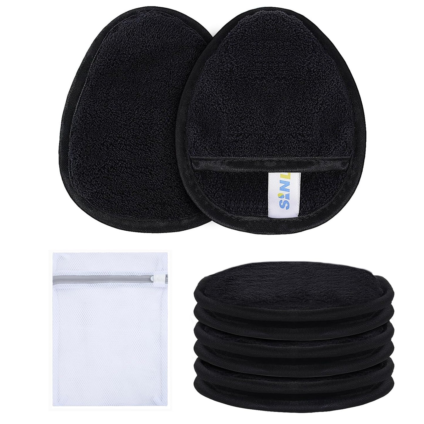 SINLAND Reusable Makeup Remover Pads - Gentle Microfiber Cleansing Cloths for All Skin Types | Black, Pack of 6