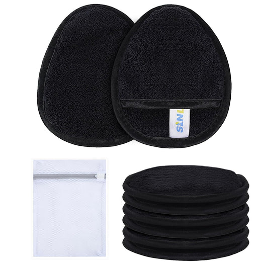SINLAND Reusable Makeup Remover Pads - Gentle Microfiber Cleansing Cloths for All Skin Types | Black, Pack of 6