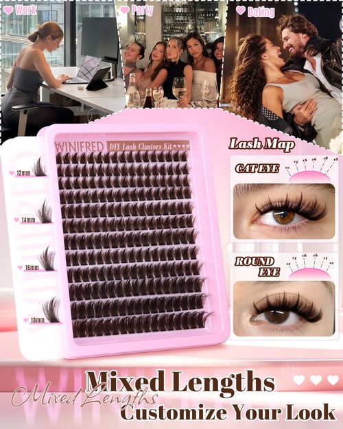 Winifred Brown Lash Clusters Kit Wispy Cluster Eyelash extensions Volume Lash Extension Kit Spiky Individual Lashes C Curve Eyelash Clusters 204pcs DIY 12-18mm Lashes Extension with Lash Glue