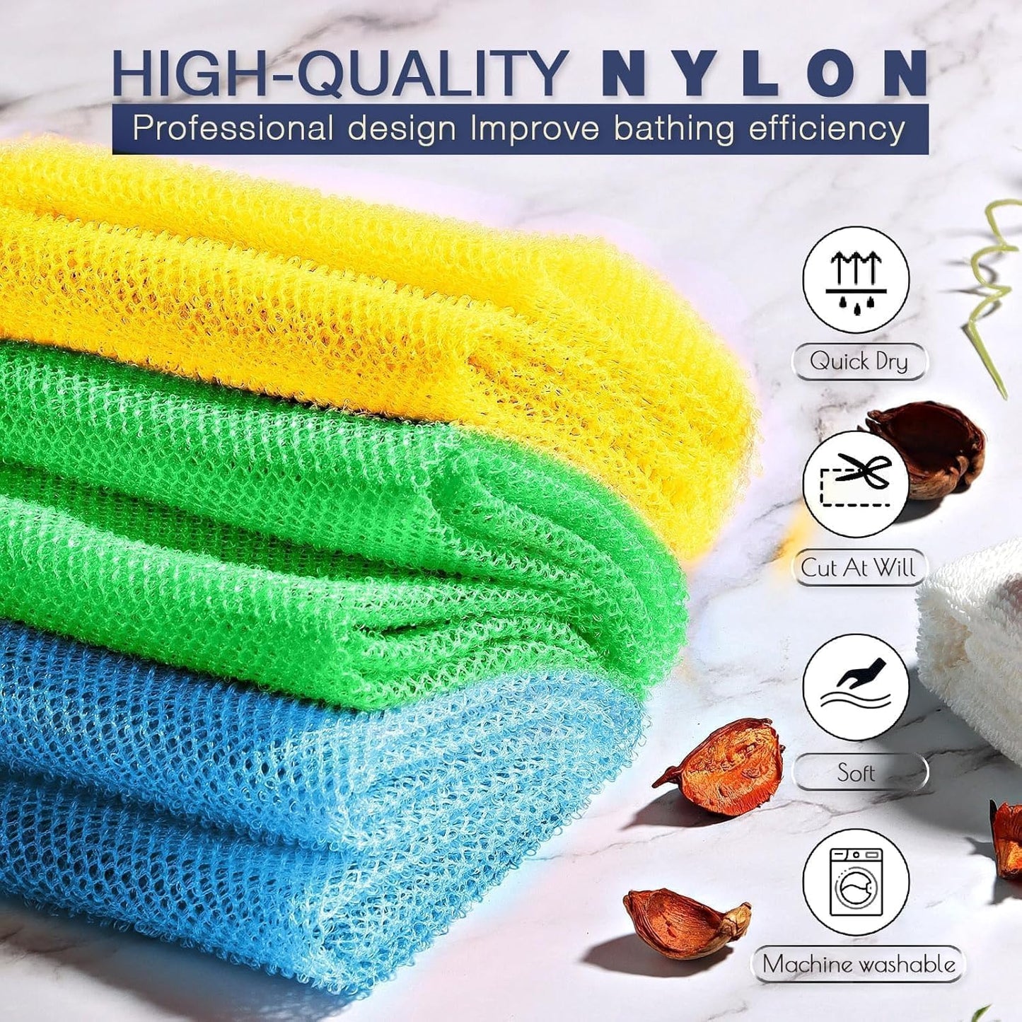 UJFQBH African Exfoliating Net - 3-Piece Bath Sponge Set for Smooth Skin | Yellow, Green, Blue