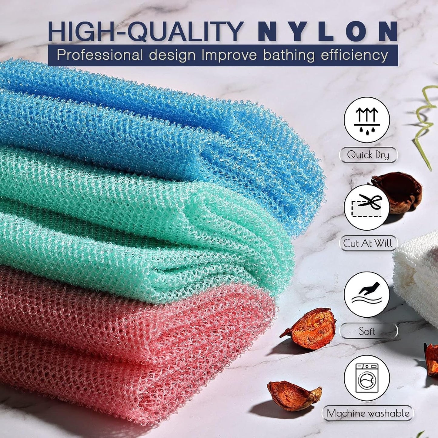 UJFQBH African Exfoliating Net - 3-Piece Bath Sponge Set for Smooth Skin | Pink, Blue, Green