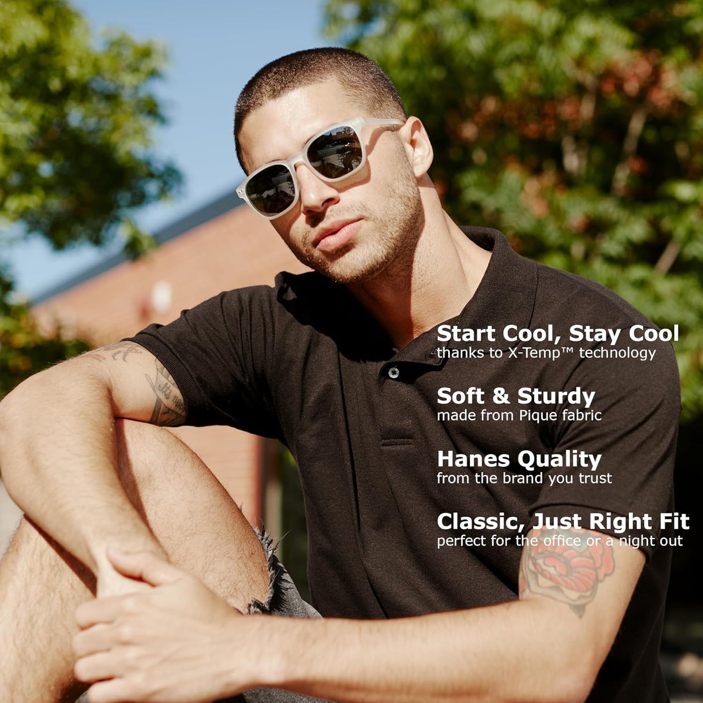 Hanes Men's X-Temp Polo Shirt - Comfortable Short Sleeve Design | Midweight Fabric