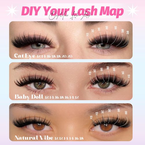 Lanflower Wispy Lash Clusters Kit Fairy Lash Extension Kit 300Pcs Wispy Eyelash Extension Kit Natural Cluster Eyelash Extensions Kit 12-20mm Eyelash Clusters CD Curl Individual Lashes Clusters