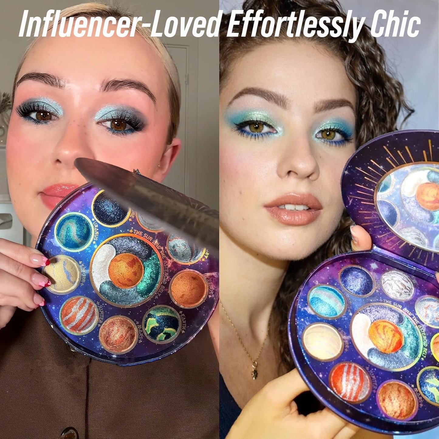 Galactic Assemble Eyeshadow Palette - 14 High-Pigment Shimmer & Metallic Shades | Solar System Design