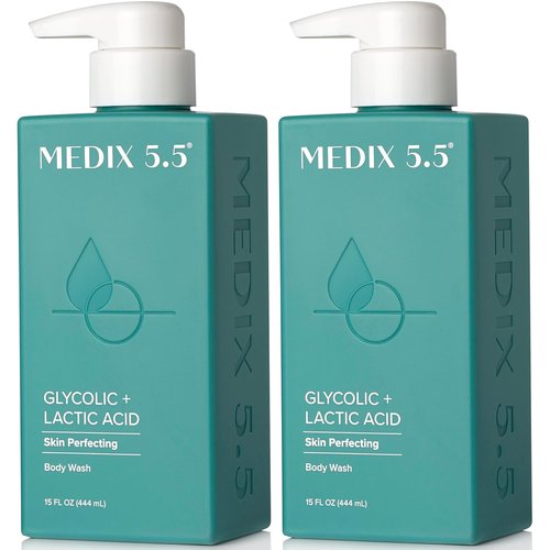 MEDIX 5.5 Glycolic Acid Exfoliating Body Wash Gel - KP Bump Eraser & Anti-Aging Cleanser | 2-Pack