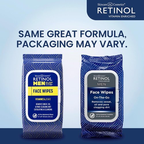LIVAURA Retinol Facial Wipes - Anti-Aging Cleansing Towelettes for Men | 60 Count, Oil & Dirt Removal