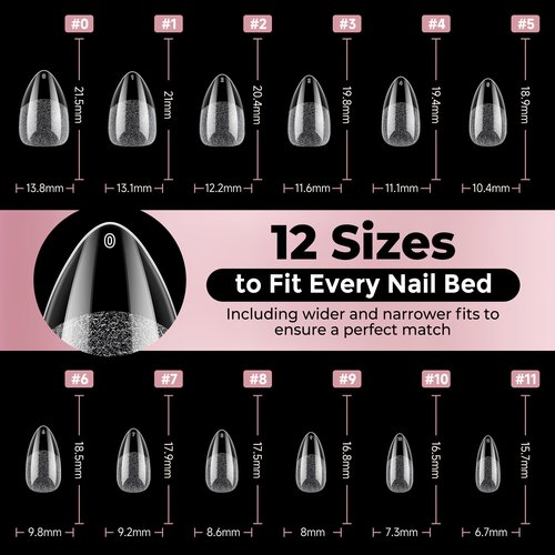 Short Almond Nail Tips, 240pcs Soft Nail Gel Tips Pre-Shaped Acrylic Fake Nails, Half Matte Full Cover Clear Gelly Press on Flase Nail Tips for Extension Nail Manicure Home DIY 12 Sizes Gelly Tips