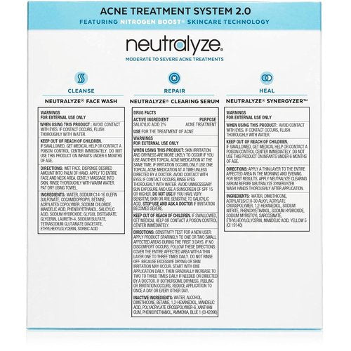 Neutralyze Acne Treatment Kit 2.0 - Maximum Strength 3-Step System with 2% Salicylic Acid & Mandelic Acid | Includes Face Wash, Clearing Serum & Synergyzer