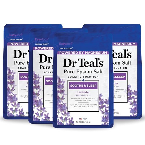 Dr Teal's Epsom Magnesium Salt Soak - Soothe & Sleep with Lavender | 3 lb (Pack of 4)
