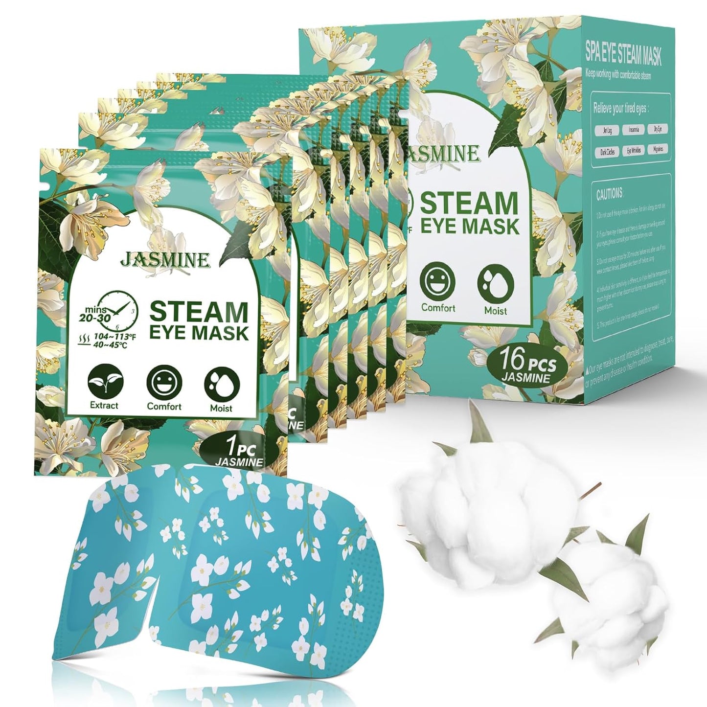 Skiennix 16-Pack Steam Eye Masks - Jasmine Warm Compress for Tired Eyes & Dark Circles | Travel Ready