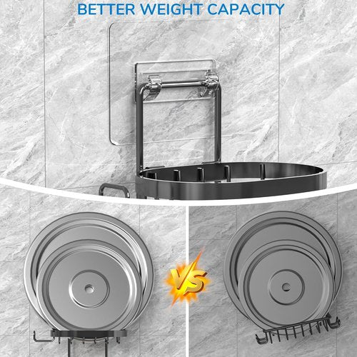 MASADI 2-Tier Soap Dish Holder - 304 Stainless Steel Shower Caddy with Hooks & Razor Holder (Black)