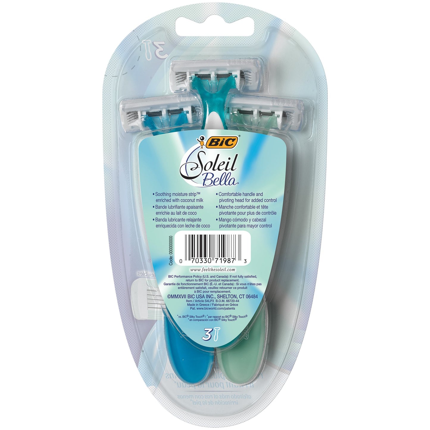 BIC Soleil Comfort 4-Blade Disposable Razors for Women Sensitive Skin Razor for a Smooth and Close Shave, 3 Piece Razor Set (Pack of 2)