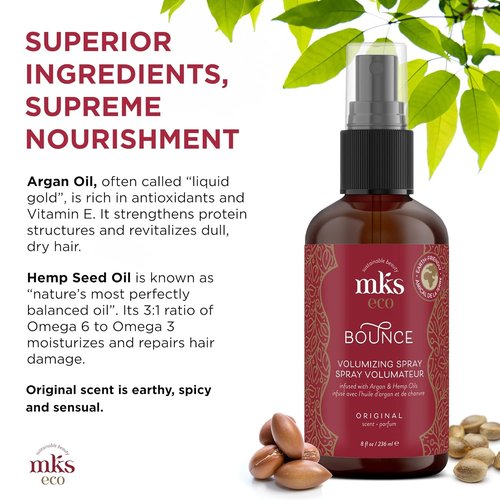 MKS Eco Bounce Volumizing Spray - Original Scent, 8 Fl Oz | Natural Weightless Volume with Argan Oil