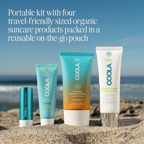 COOLA Organic Sunscreen & Lip Balm SPF 30 Kit - TSA Approved, Vegan & Gluten-Free, 4 Essential Items