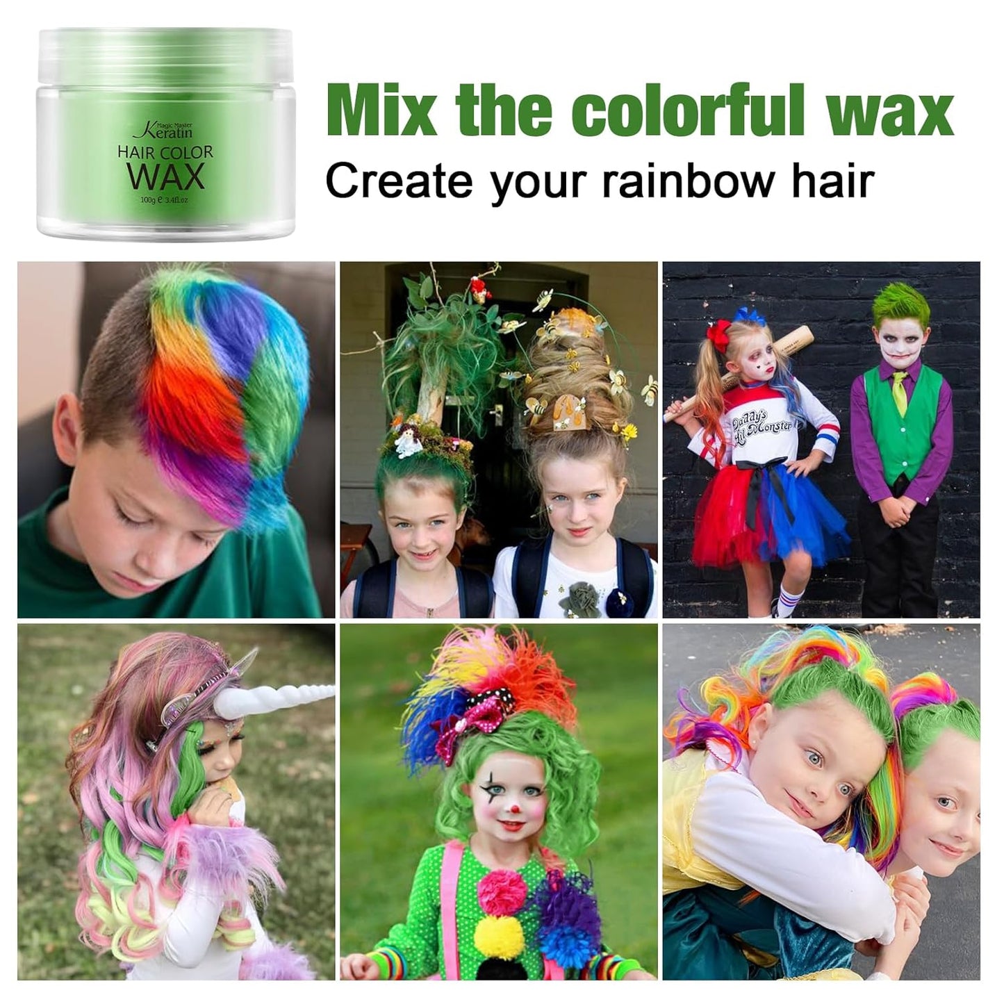 Skiennix Temporary Hair Color Wax - Instant Styling for Kids | Emerald Green, 3.4 Fl Oz