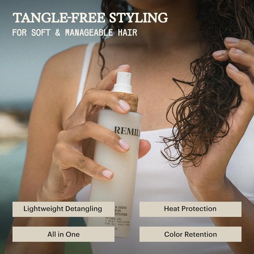 Remilia Rice & Shine Leave-In Conditioner Spray - Detangling Heat Protectant with Rice Protein & Botanical Oils for Color-Treated Hair - 6.7 fl oz | Made in USA