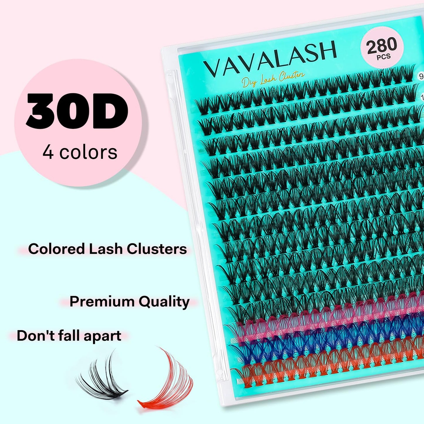 VAVALASH DIY Lash Extensions 280 PCS 30D Colored Individual Cluster Lashes D Curl Lash Clusters Faux Mink Slik Wispy False Lashes Easy Full Lash Extension DIY at Home (30D-0.07-D-9-16Mix Color)