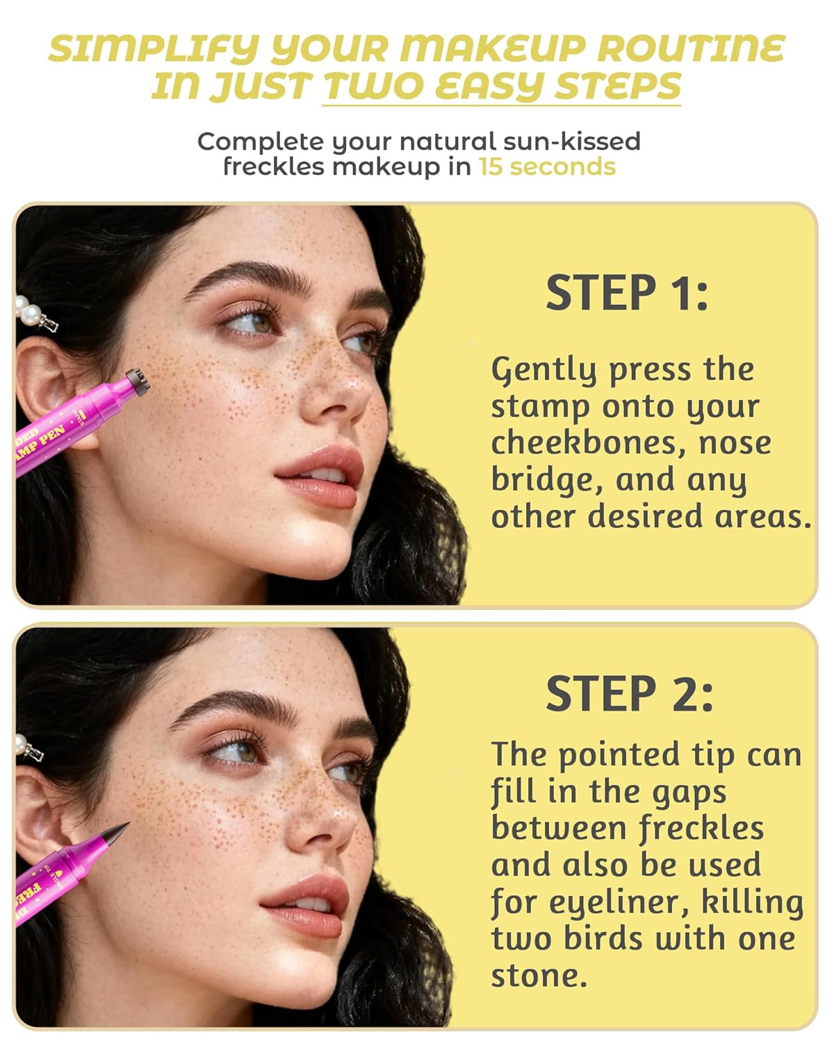 Skiennix Dual Ended 2-in-1 Faux Freckle Stamp Pen - Waterproof & Long-Lasting Makeup Tool for Women