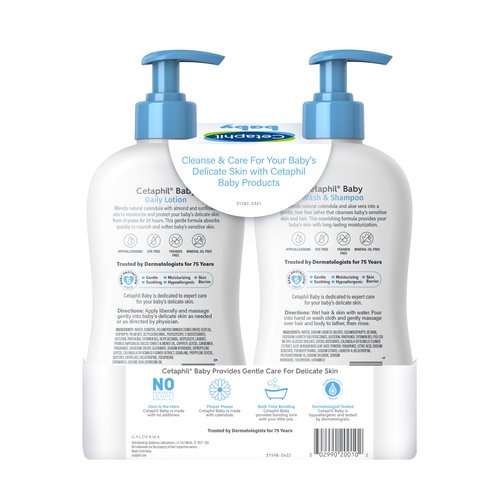 Cetaphil Baby Wash & Shampoo Plus Body Lotion, Healthy Skin Essentials, Head to Toe Hydration for up to 24 Hours, for Delicate, Sensitive Skin, 2-Pack,White